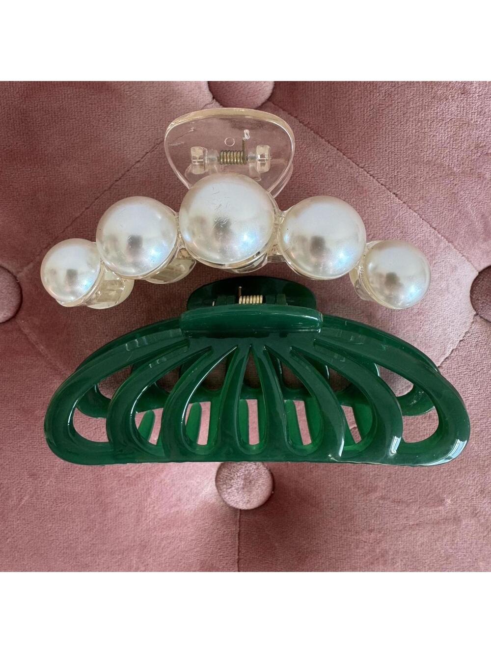 Emerald Green Claw Clip, and Pearl Claw Clip for thick hair